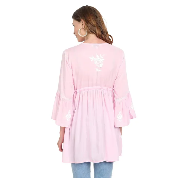 Pretty_Pink_Lucknow_Chikankari_Hand_Embroidered_Fit_And_Flared_Top_Short_Kurti_Cotton