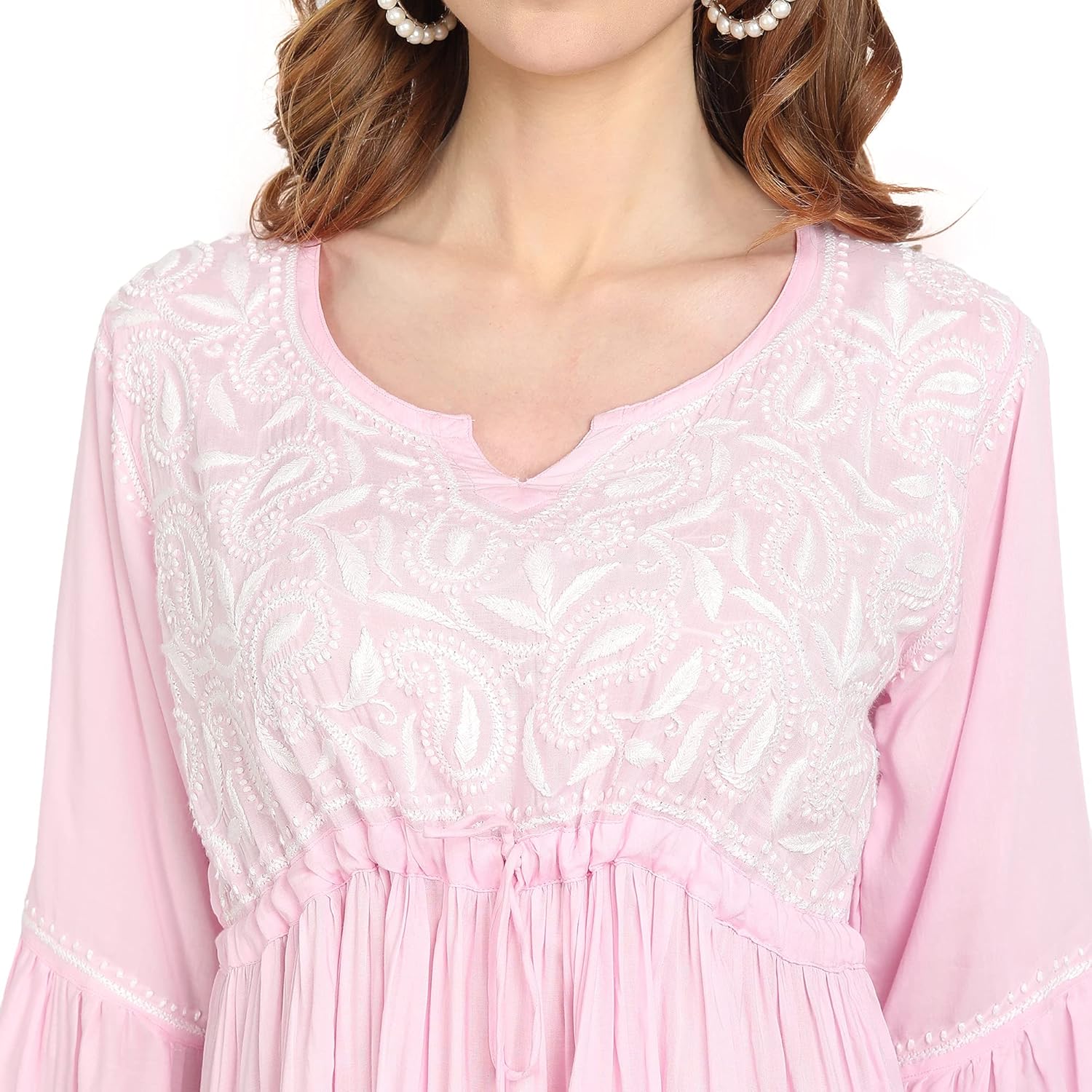 Pretty_Pink_Lucknow_Chikankari_Hand_Embroidered_Fit_And_Flared_Top_Short_Kurti_Cotton