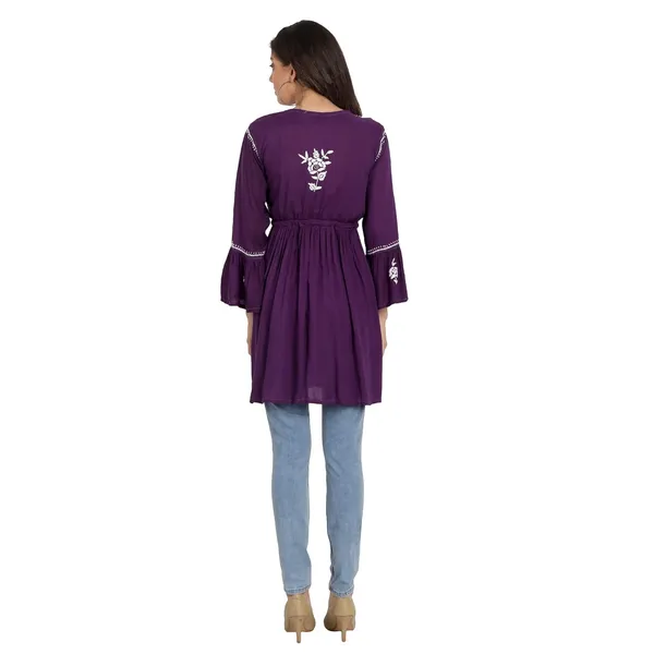 Wine_Lucknow_Chikankari_Hand_Embroidered_Fit_And_Flared_Top_Short_Kurti_Cotton