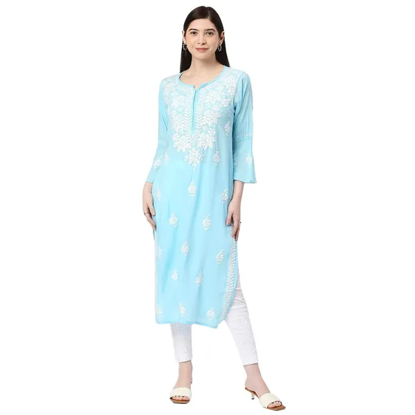 Sky_Blue_Lucknow_Chikankari_Hand_Embroidered_Long_Kurta_Cotton