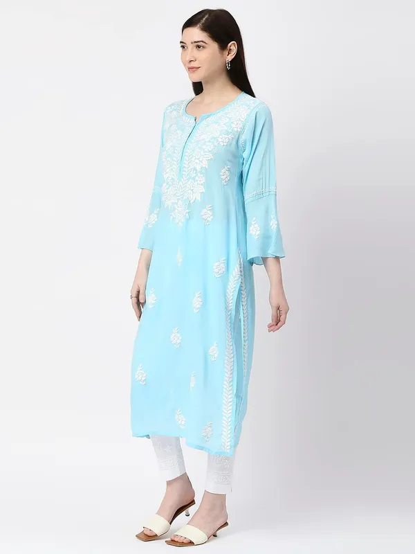 Sky_Blue_Lucknow_Chikankari_Hand_Embroidered_Long_Kurta_Cotton
