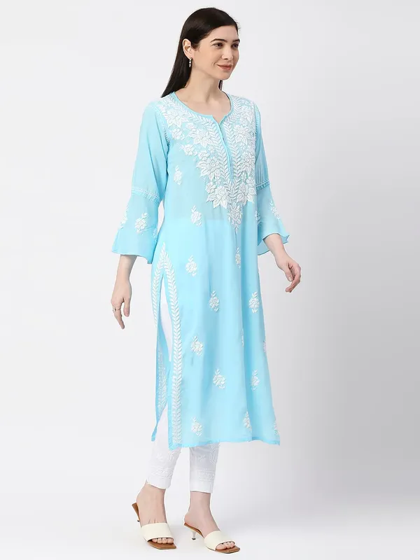 Sky_Blue_Lucknow_Chikankari_Hand_Embroidered_Long_Kurta_Cotton