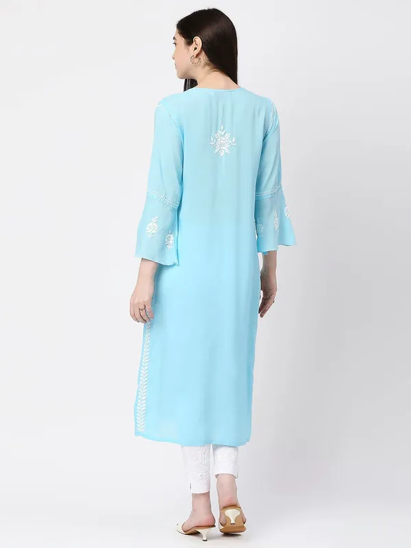 Sky_Blue_Lucknow_Chikankari_Hand_Embroidered_Long_Kurta_Cotton