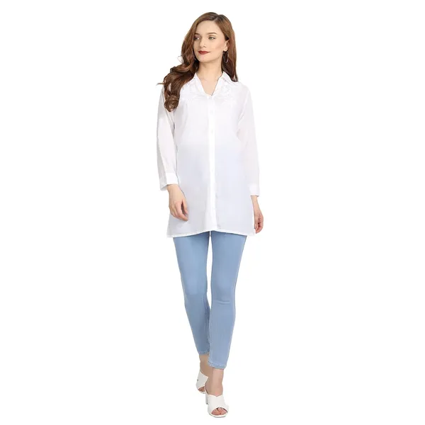 Preistene_White_Lucknow_Chikankari_Kurta_Top_Kurtis_Shirt_In_Hand_Embroidery