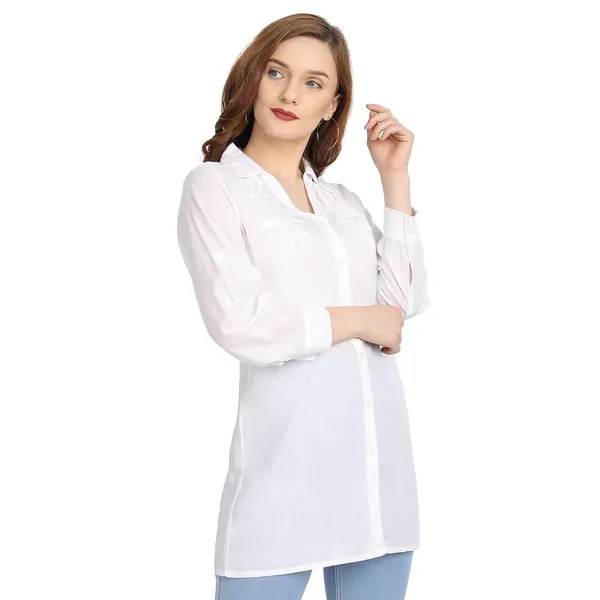 Preistene_White_Lucknow_Chikankari_Kurta_Top_Kurtis_Shirt_In_Hand_Embroidery