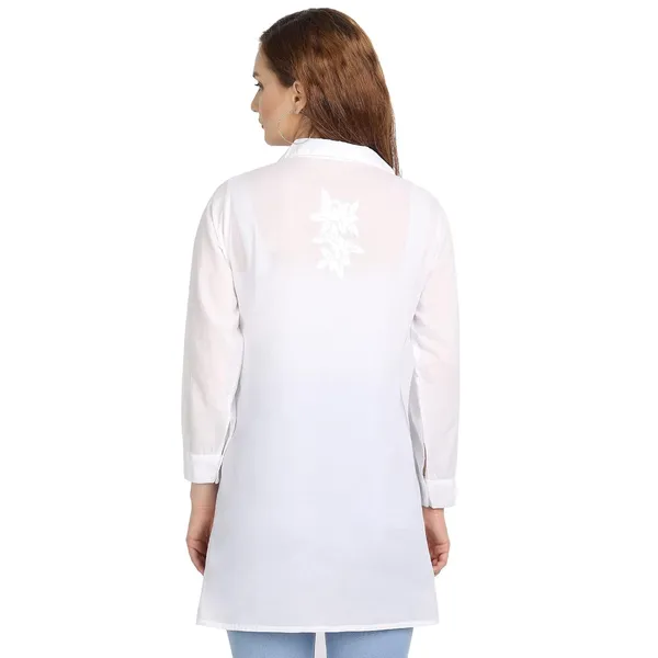 Preistene_White_Lucknow_Chikankari_Kurta_Top_Kurtis_Shirt_In_Hand_Embroidery