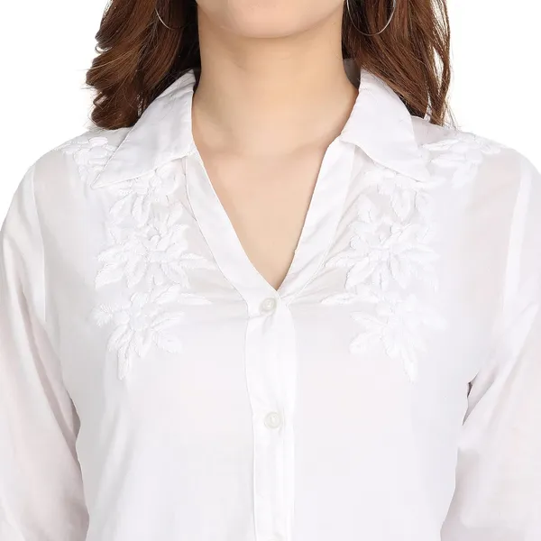 Preistene_White_Lucknow_Chikankari_Kurta_Top_Kurtis_Shirt_In_Hand_Embroidery