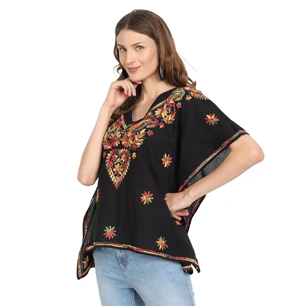 Charismatic_Black_Lucknow_Chikankari_Kaftan_Kurta_Top_Shirt_In_Hand_Embroidery