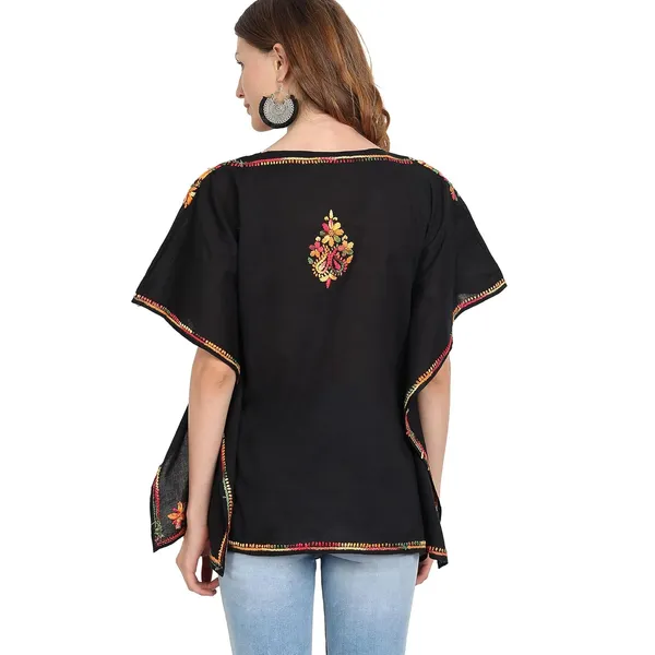 Charismatic_Black_Lucknow_Chikankari_Kaftan_Kurta_Top_Shirt_In_Hand_Embroidery