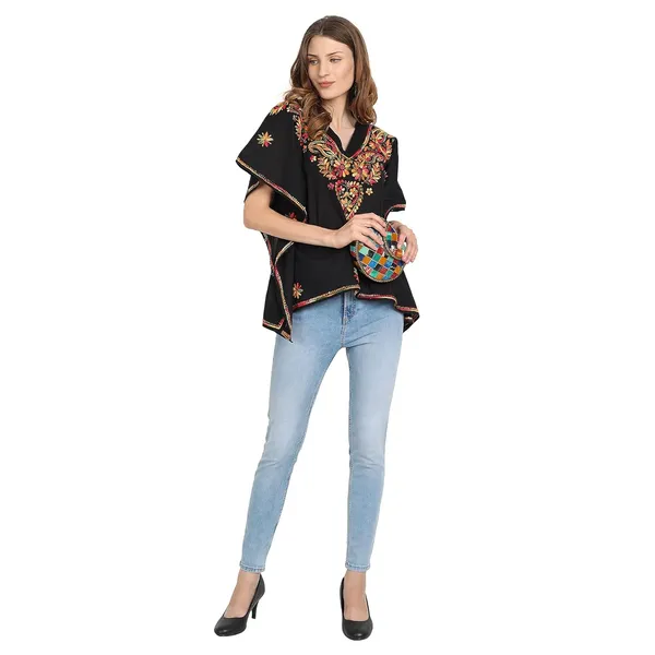 Charismatic_Black_Lucknow_Chikankari_Kaftan_Kurta_Top_Shirt_In_Hand_Embroidery
