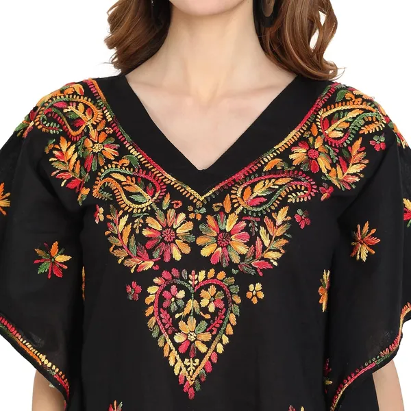 Charismatic_Black_Lucknow_Chikankari_Kaftan_Kurta_Top_Shirt_In_Hand_Embroidery