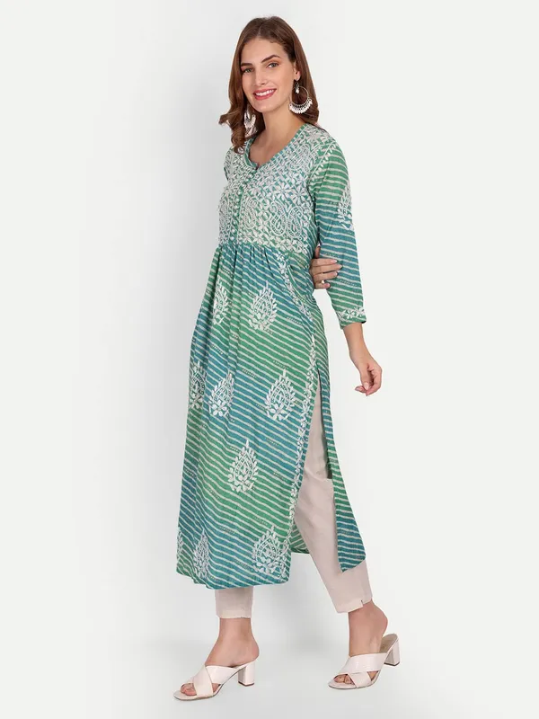 Green_Lucknow_Chikankari_Hand_Embroidered_Kurta_Rayon