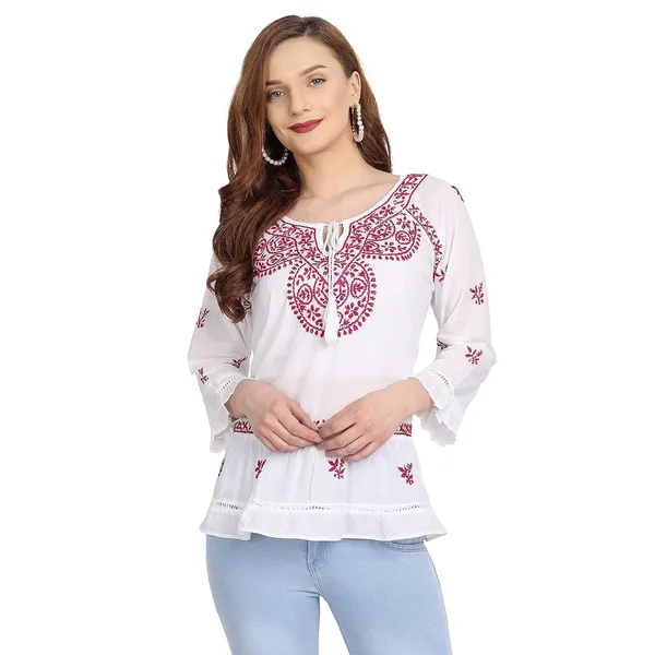 Maroon_Lucknow_Chikankari_Kurta_Top_Long_Kurtis_In_Hand_Embroidery