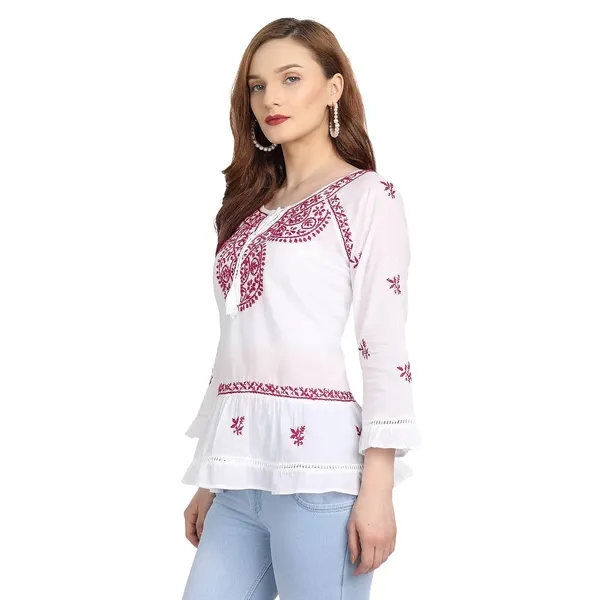 Maroon_Lucknow_Chikankari_Kurta_Top_Long_Kurtis_In_Hand_Embroidery