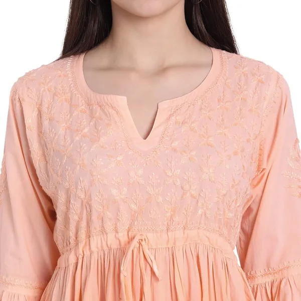 Coral_Lucknow_Chikankari_Hand_Embroidered_Peplum_Fit_And_Flared_Top_Shaded_Short_Kurti_Cotton