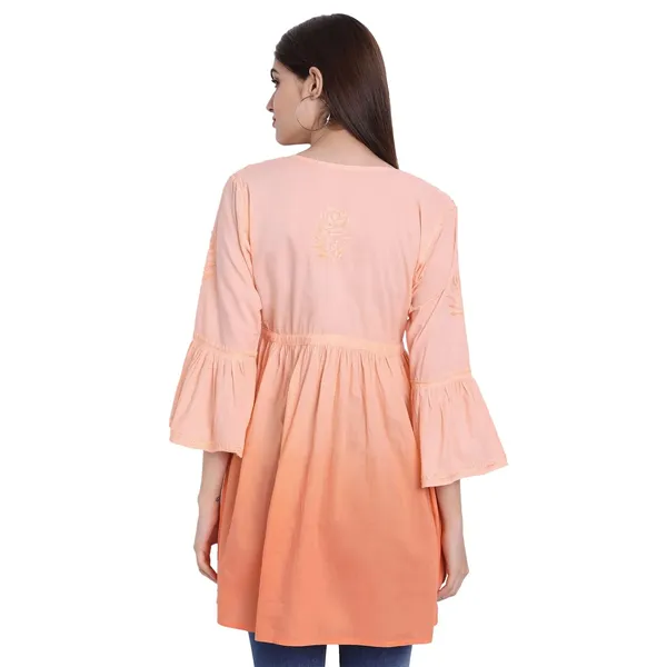 Coral_Lucknow_Chikankari_Hand_Embroidered_Peplum_Fit_And_Flared_Top_Shaded_Short_Kurti_Cotton