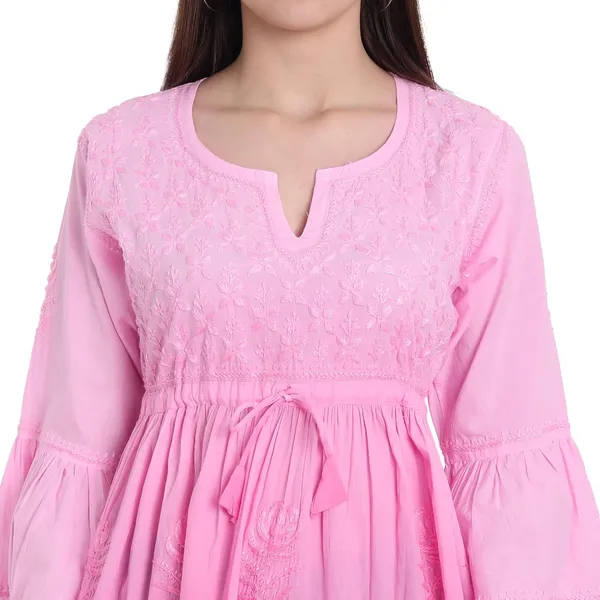Pretty_Pink_Lucknow_Chikankari_Hand_Embroidered_Peplum_Fit_And_Flared_Top_Shaded_Short_Kurti_Cotton