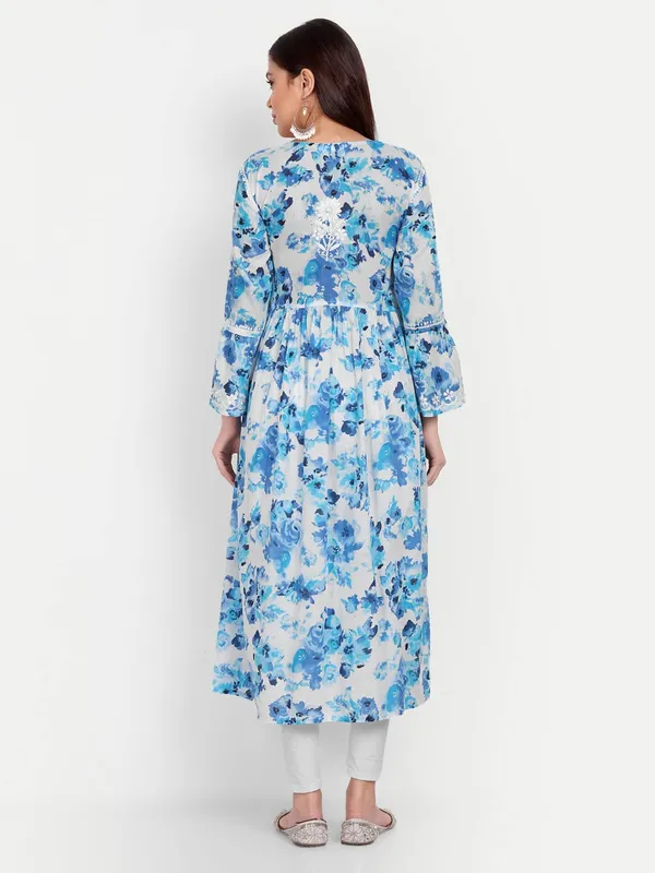 Royal_Blue_Lucknow_Chikankari_Hand_Embroidered_Fit_And_Flare_Angrakha_Long_Kurti_Malmal_Cotton
