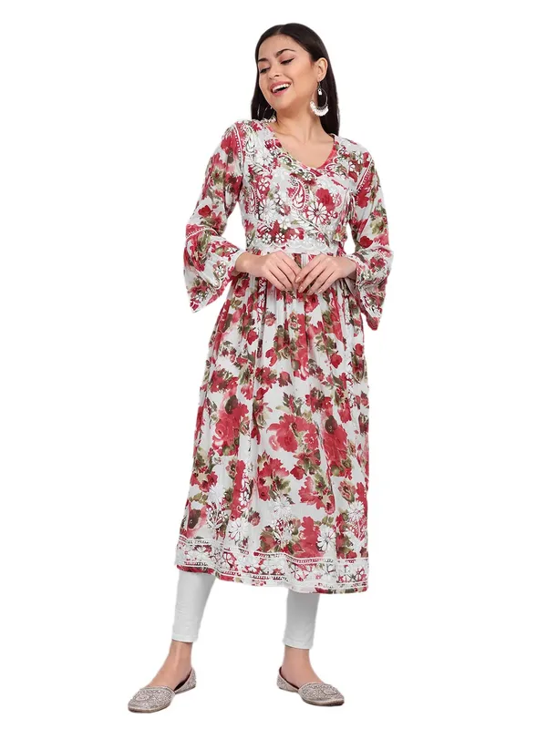 Ravishing_Red_Lucknow_Chikankari_Hand_Embroidered_Fit_And_Flare_Angrakha_Long_Kurti_Malmal_Cotton