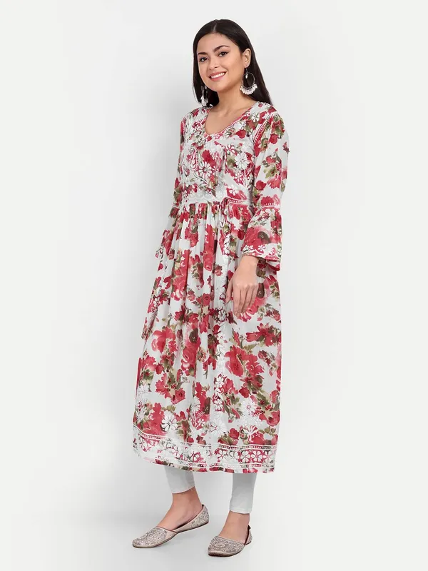 Ravishing_Red_Lucknow_Chikankari_Hand_Embroidered_Fit_And_Flare_Angrakha_Long_Kurti_Malmal_Cotton