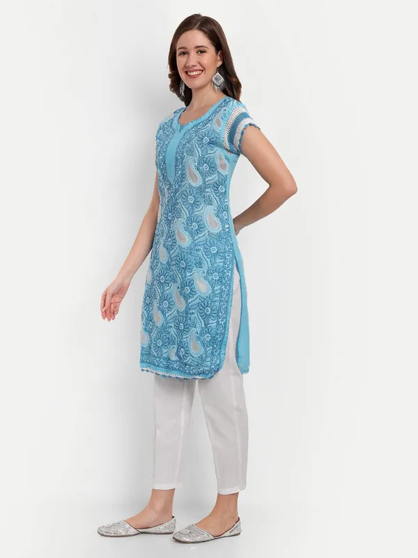 Bright_Blue_Lucknow_Chikankari_Hand_Embroidered_Kurti_Cotton