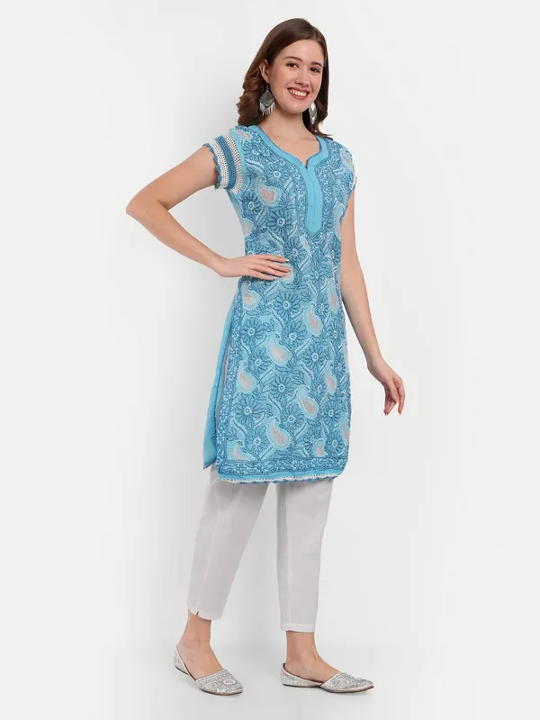 Bright_Blue_Lucknow_Chikankari_Hand_Embroidered_Kurti_Cotton