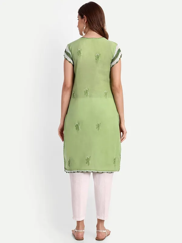Leaf_Green_Lucknow_Chikankari_Hand_Embroidered_Kurti_Cotton