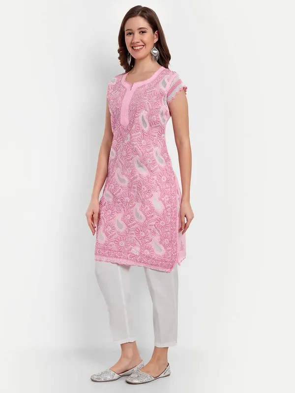 Pretty_Pink_Lucknow_Chikankari_Hand_Embroidered_Kurti_Cotton