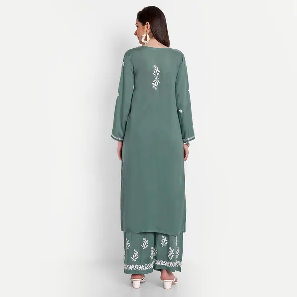 Sage_Green_Lucknowi_Chikankari_Hand_Embroidered_Long_Kurti_Palazzo_Set_Cotton