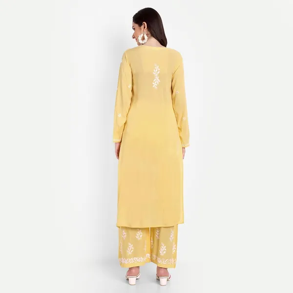 Sunshine_Yellow_Lucknowi_Chikankari_Hand_Embroidered_Long_Kurti_Palazzo_Set_Cotton