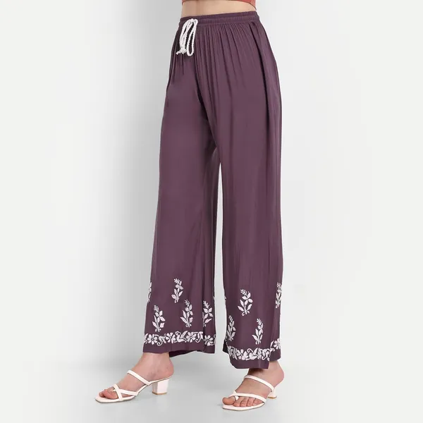 Wine_Lucknowi_Chikankari_Hand_Embroidered_Long_Kurti_Palazzo_Set_Cotton