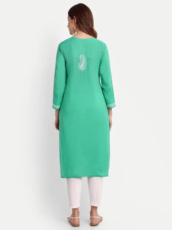Forest_Green_Lucknow_Chikankari_Hand_Embroidered_Long_Kurti_Cotton