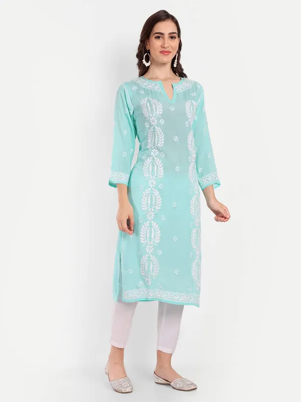 Sea_Green_Lucknow_Chikankari_Hand_Embroidered_Kurta_Cotton