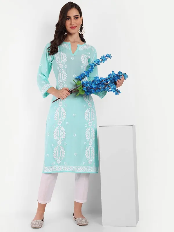 Sea_Green_Lucknow_Chikankari_Hand_Embroidered_Kurta_Cotton