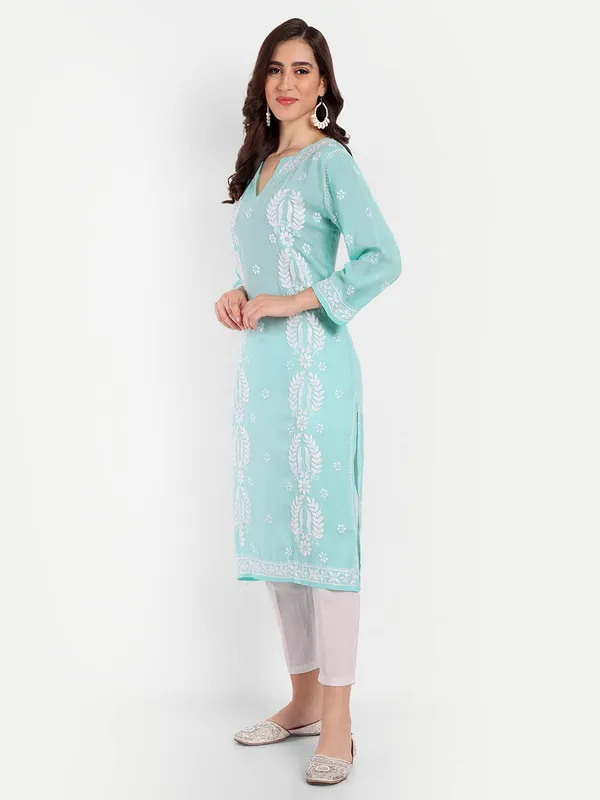 Sea_Green_Lucknow_Chikankari_Hand_Embroidered_Kurta_Cotton