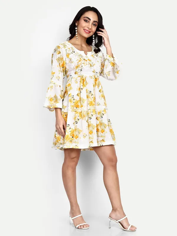 Sunshine_Yellow_Lucknow_Chikankari_Hand_Embroidered_Tiered_Kurti_Malmal_Cotton