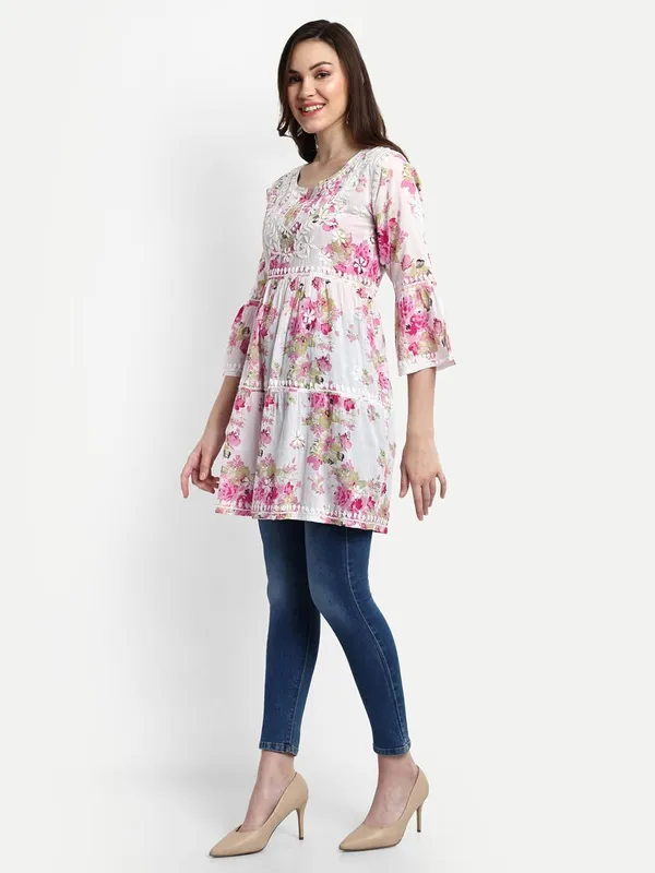 Pretty_Pink_Lucknow_Chikankari_Hand_Embroidered_Tiered_Kurti_Malmal_Cotton