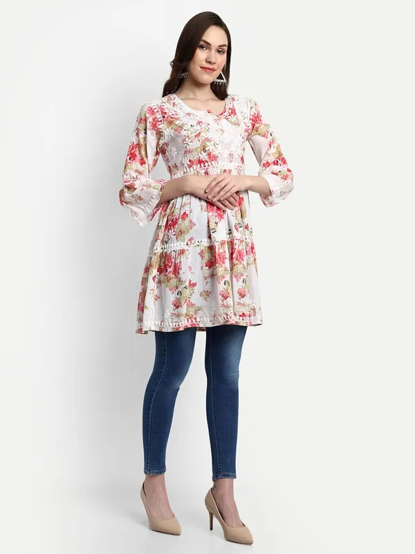 Ravishing_Red_Lucknow_Chikankari_Hand_Embroidered_Tiered_Kurti_Malmal_Cotton