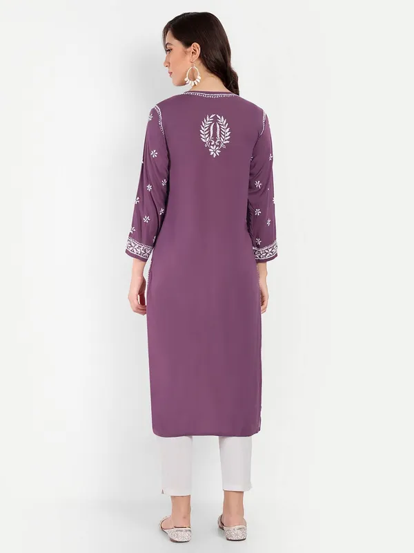 Wine_Lucknow_Chikankari_Hand_Embroidered_Kurta_Cotton