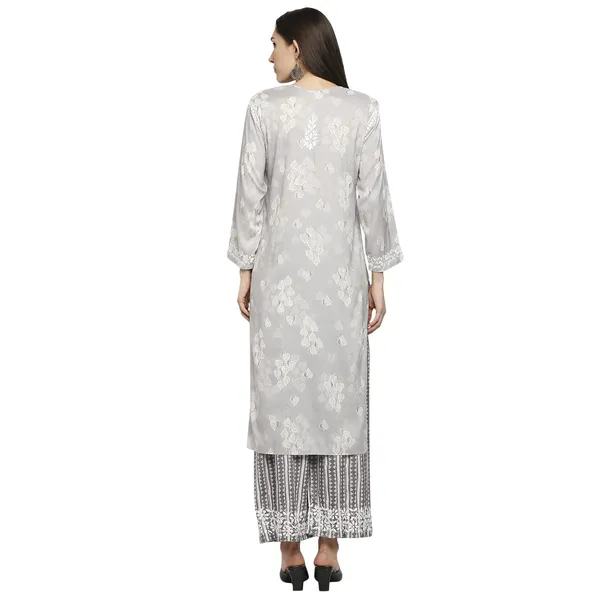 Silver_Lucknowi_Chikankari_Hand_Embroidered_Long_Kurti_Palazzo_Set_Rayon_Slub