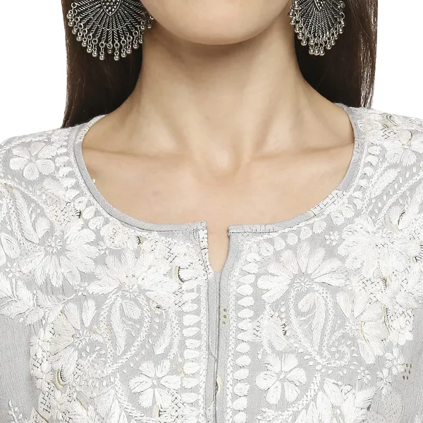 Silver_Lucknowi_Chikankari_Hand_Embroidered_Long_Kurti_Palazzo_Set_Rayon_Slub