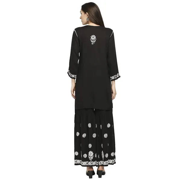 Charismatic_Black_Women_Lucknowi_Chikankari_Hand_Embroidered_Kurti_Sharara/Garara_Palazzo_Set_Cotton