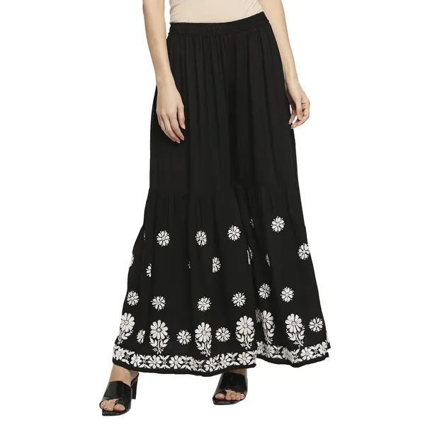 Charismatic_Black_Women_Lucknowi_Chikankari_Hand_Embroidered_Kurti_Sharara/Garara_Palazzo_Set_Cotton