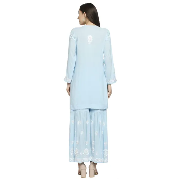 Sky_Blue_Lucknowi_Chikankari_Hand_Embroidered_Kurti_Sharara/Garara_Palazzo_Set_Cotton