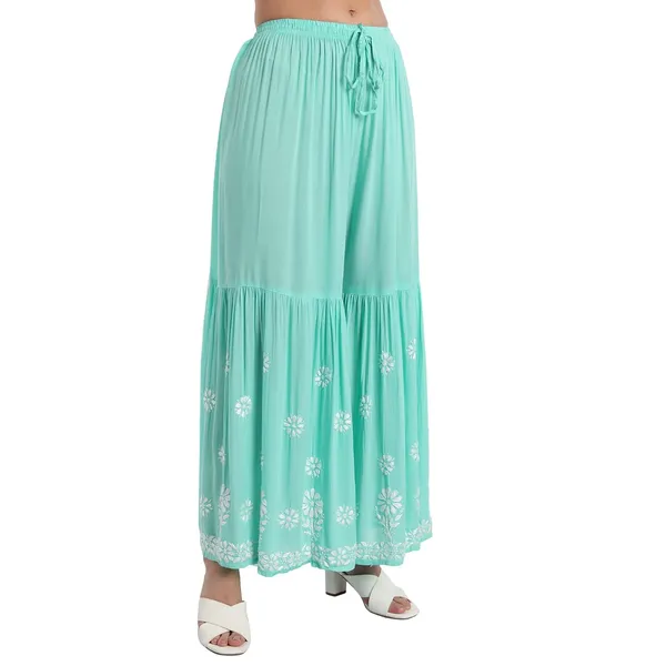 Seagreen_Lucknowi_Chikankari_Hand_Embroidered_Kurti_Sharara/Garara_Palazzo_Set_Cotton