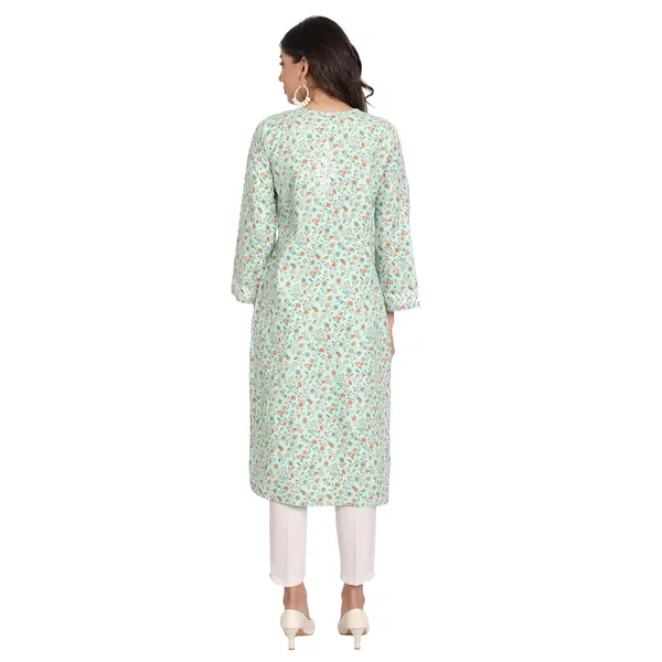 Mint_Green_Lucknow_Chikankari_Hand_Embroidered_Long_Kurti_Rayon_Slub