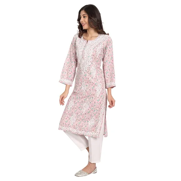 Cotton_Candy_Pink_Lucknow_Chikankari_Hand_Embroidered_Long_Kurti_Rayon_Slub