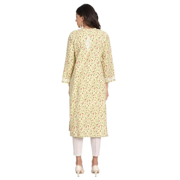 Corn_Yellow_Lucknow_Chikankari_Hand_Embroidered_Long_Kurti_Rayon_Slub