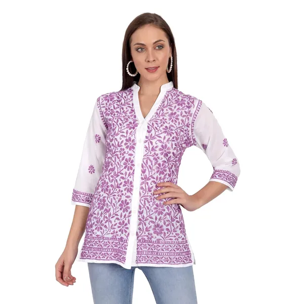 Lavender_Lucknow_Chikankari_Hand_Embroidered_Top_Short_Kurtis_Shirt_Blouse