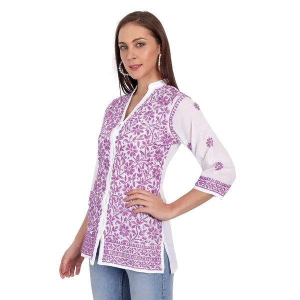 Lavender_Lucknow_Chikankari_Hand_Embroidered_Top_Short_Kurtis_Shirt_Blouse